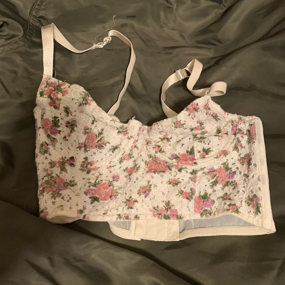 Topshop floral bustier pink white 34b